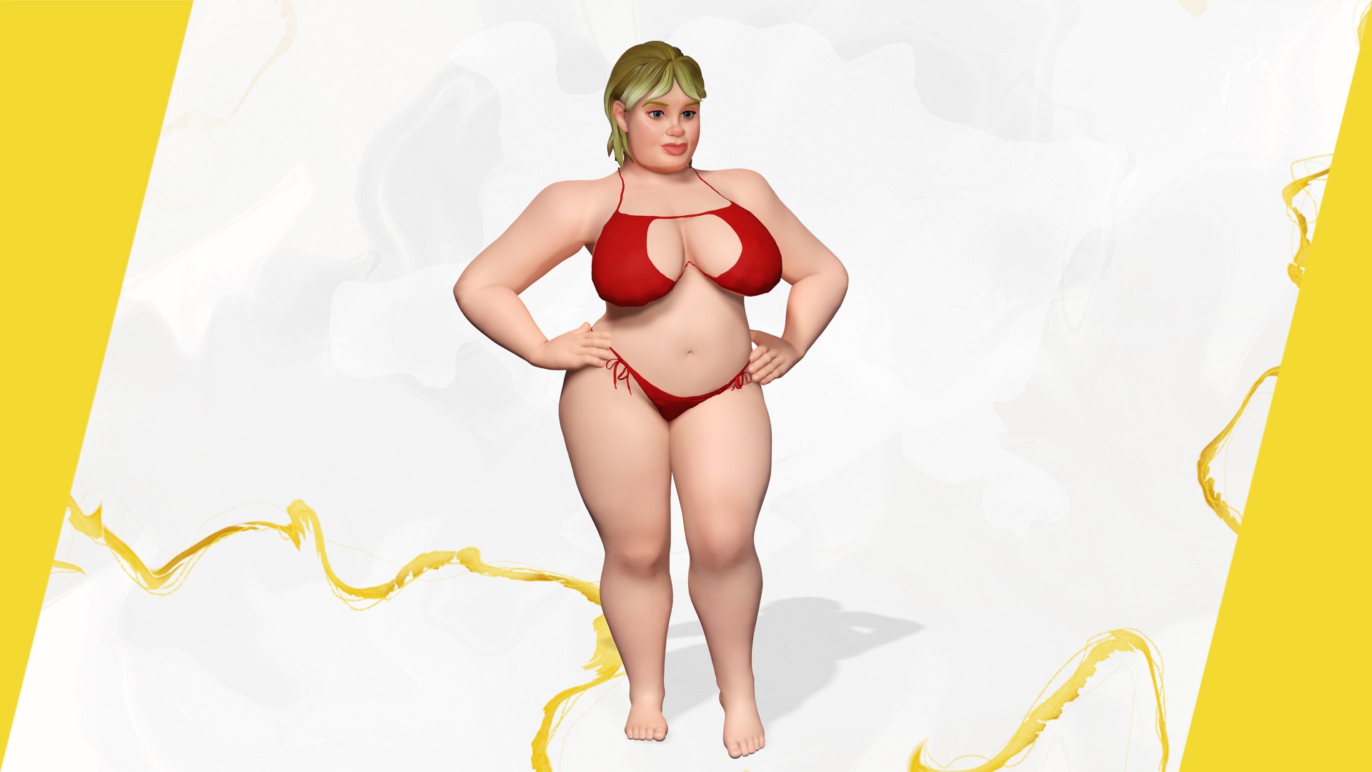 Curvy Swimsuit Female Character Plus-Size  Stylized Character Low-poly 3D model_16