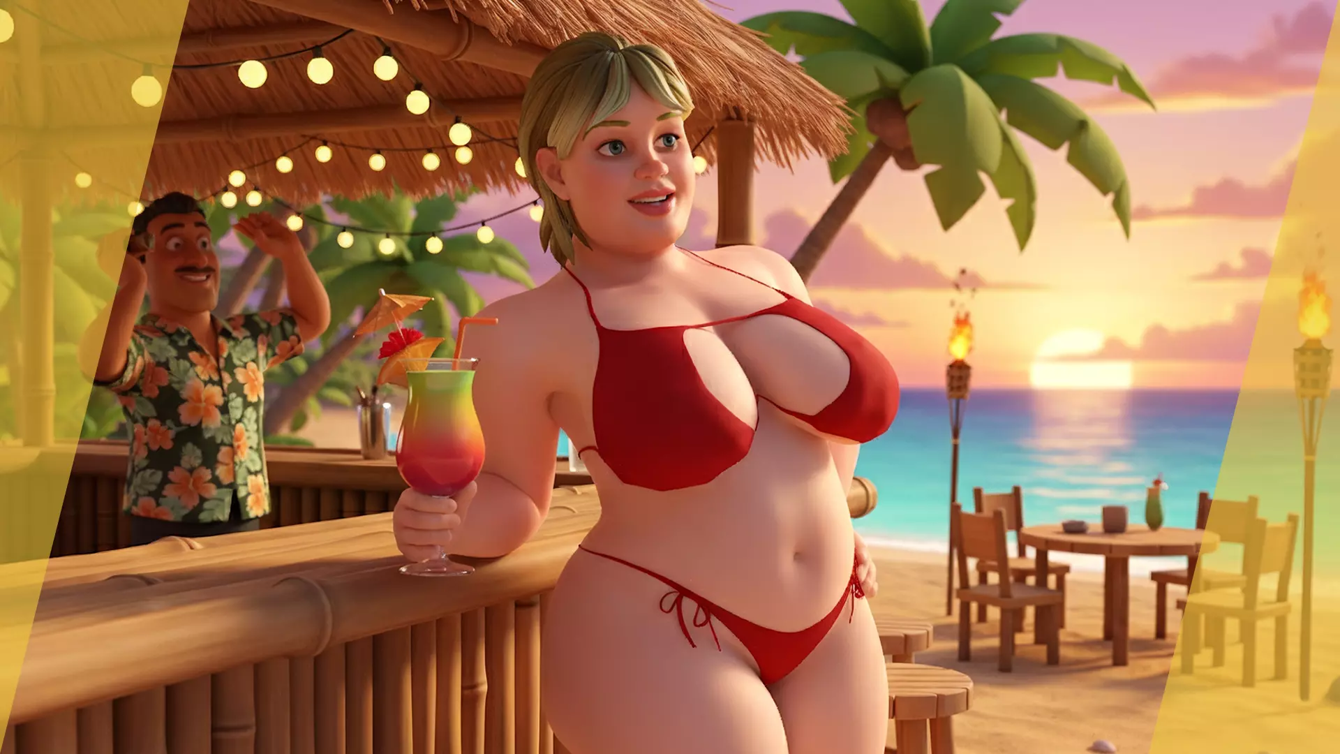 Curvy Swimsuit Female Character Plus-Size  Stylized Character Low-poly 3D model_4