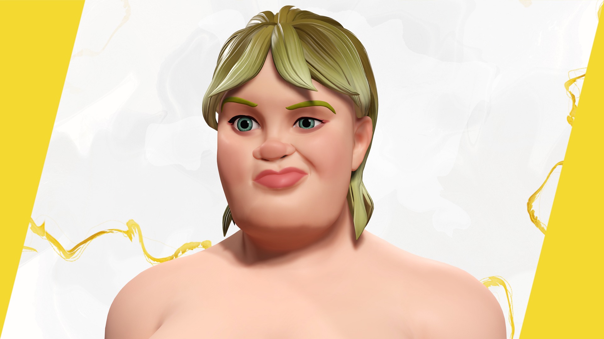 Curvy Swimsuit Female Character Plus-Size  Stylized Character Low-poly 3D model_18