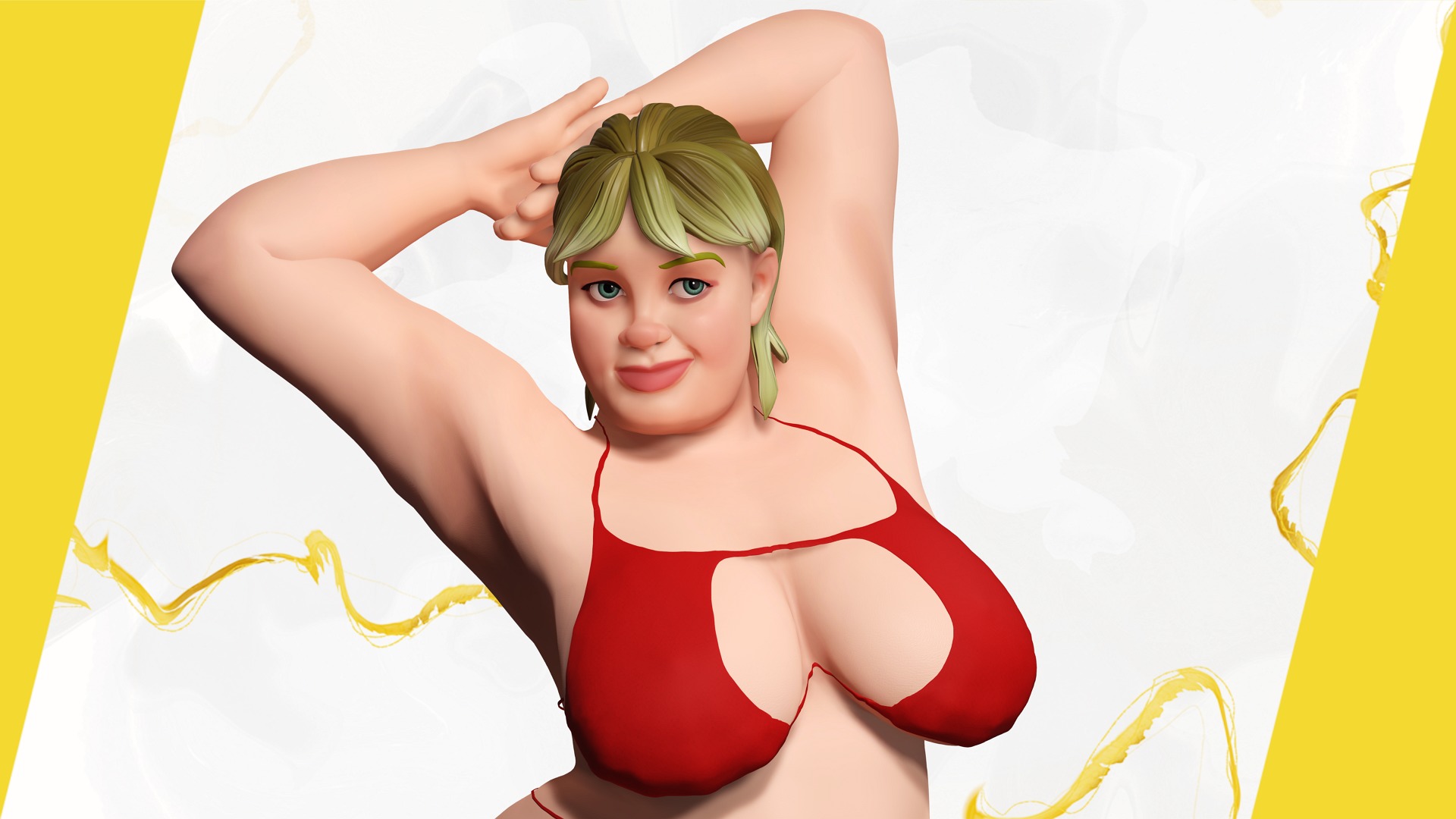 Curvy Swimsuit Female Character Plus-Size  Stylized Character Low-poly 3D model_14