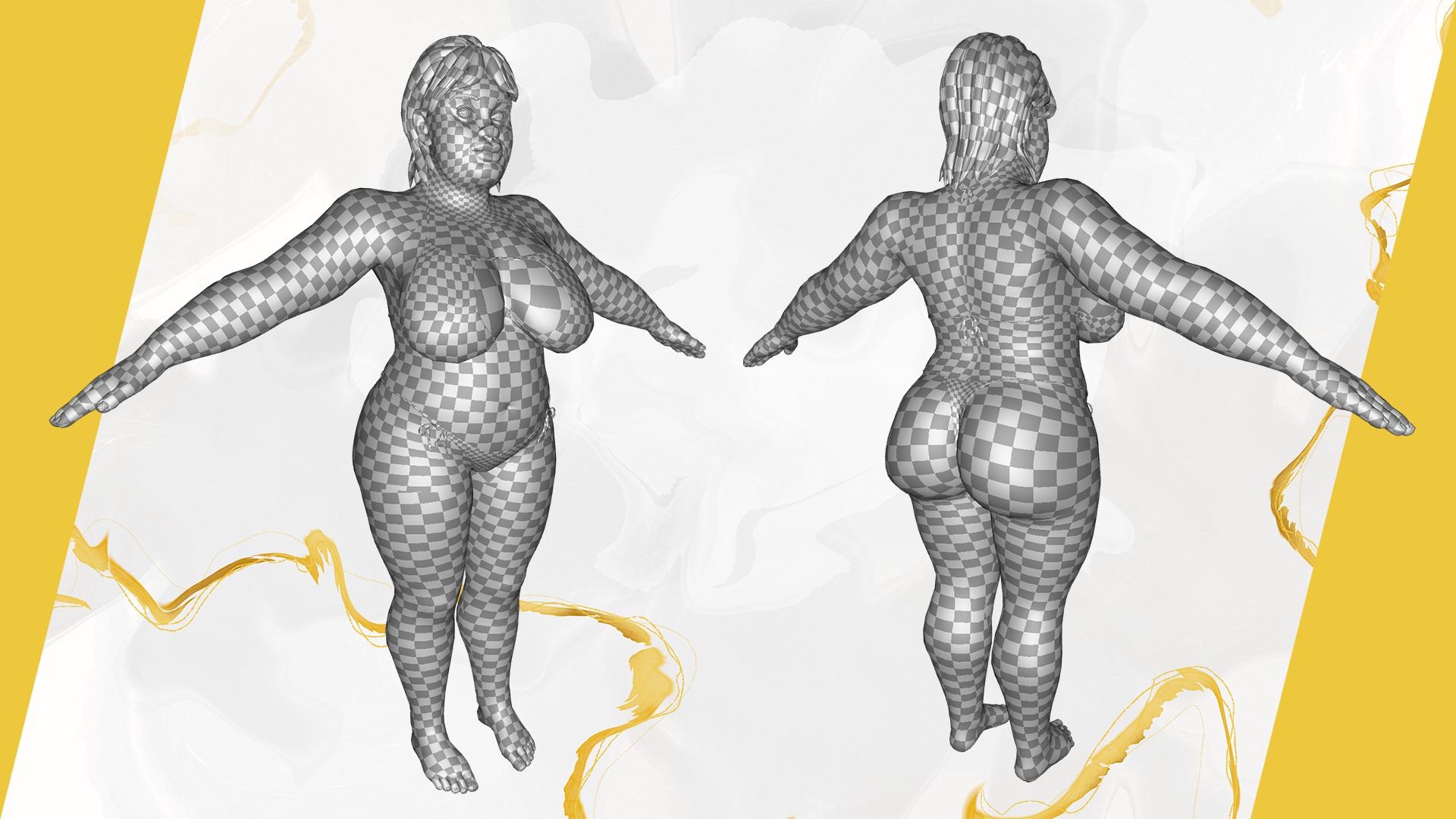 Curvy Swimsuit Female Character Plus-Size  Stylized Character Low-poly 3D model_30