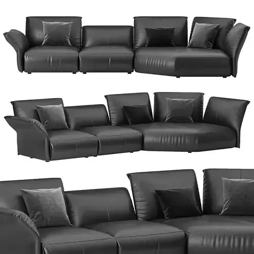 Flower Designed Luxury Calf Leather Sofa