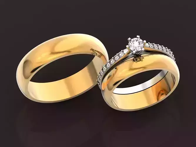 Couples wedding ring and engagement diamond 1311
