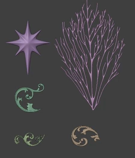 Xross Elements 2 Leaf Vein Baroque And Star 3D model_3
