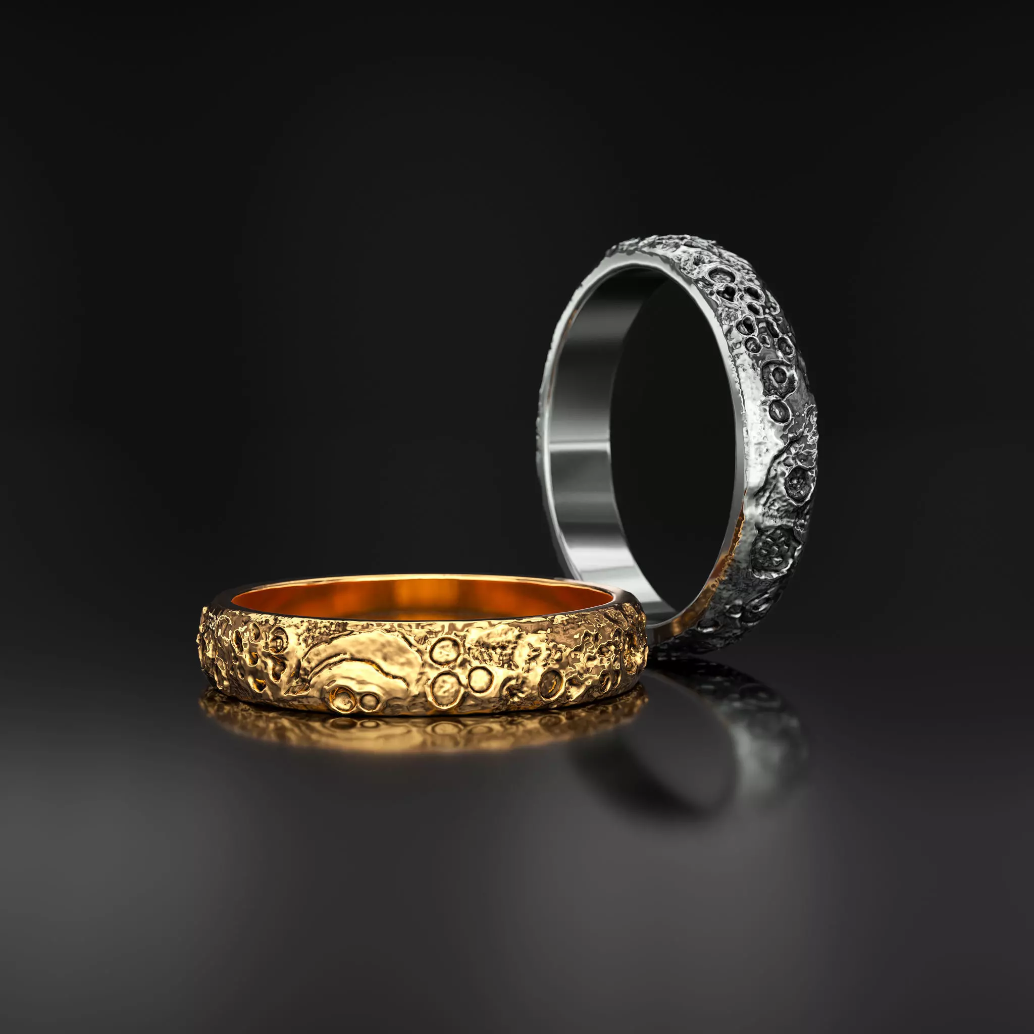 silver ring moon texture 3D print model