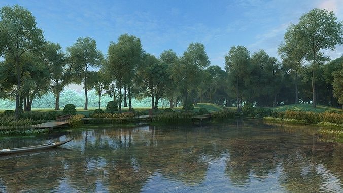 Nature River Park Scene 3D 3D model 3