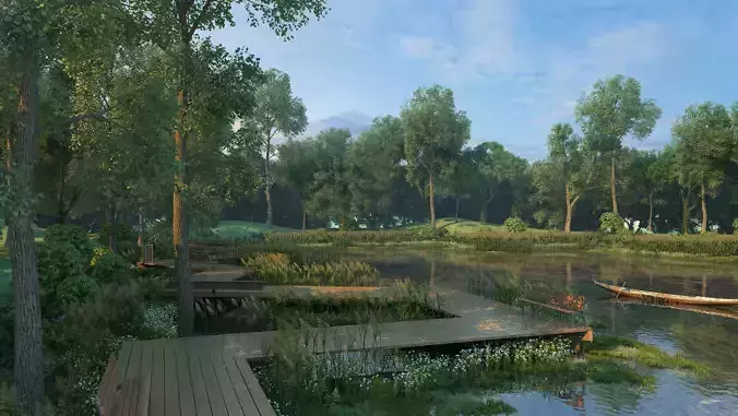 Nature River Park Scene 3D 3D model