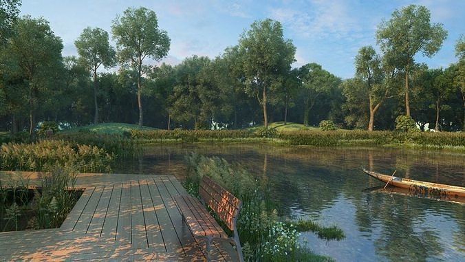 Nature River Park Scene 3D 3D model 7