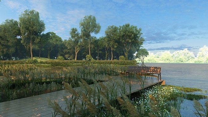 Nature River Park Scene 3D 3D model 6