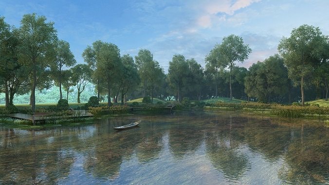 Nature River Park Scene 3D 3D model 2