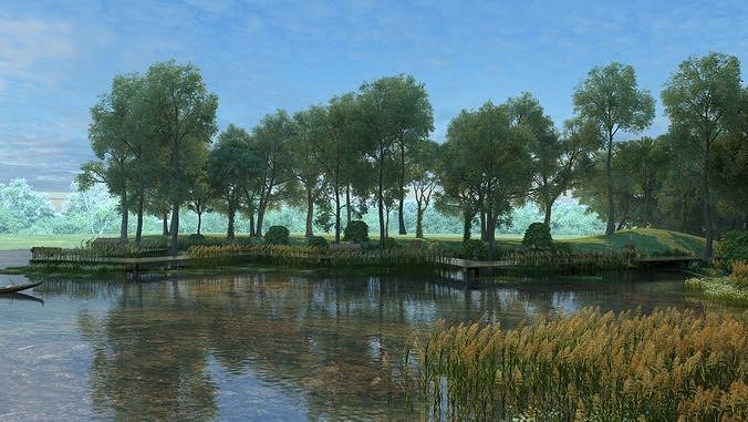 Nature River Park Scene 3D 3D model 4