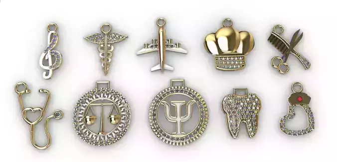 dijes- Colgantes paquete de 10 profesiones-v- 3D print model