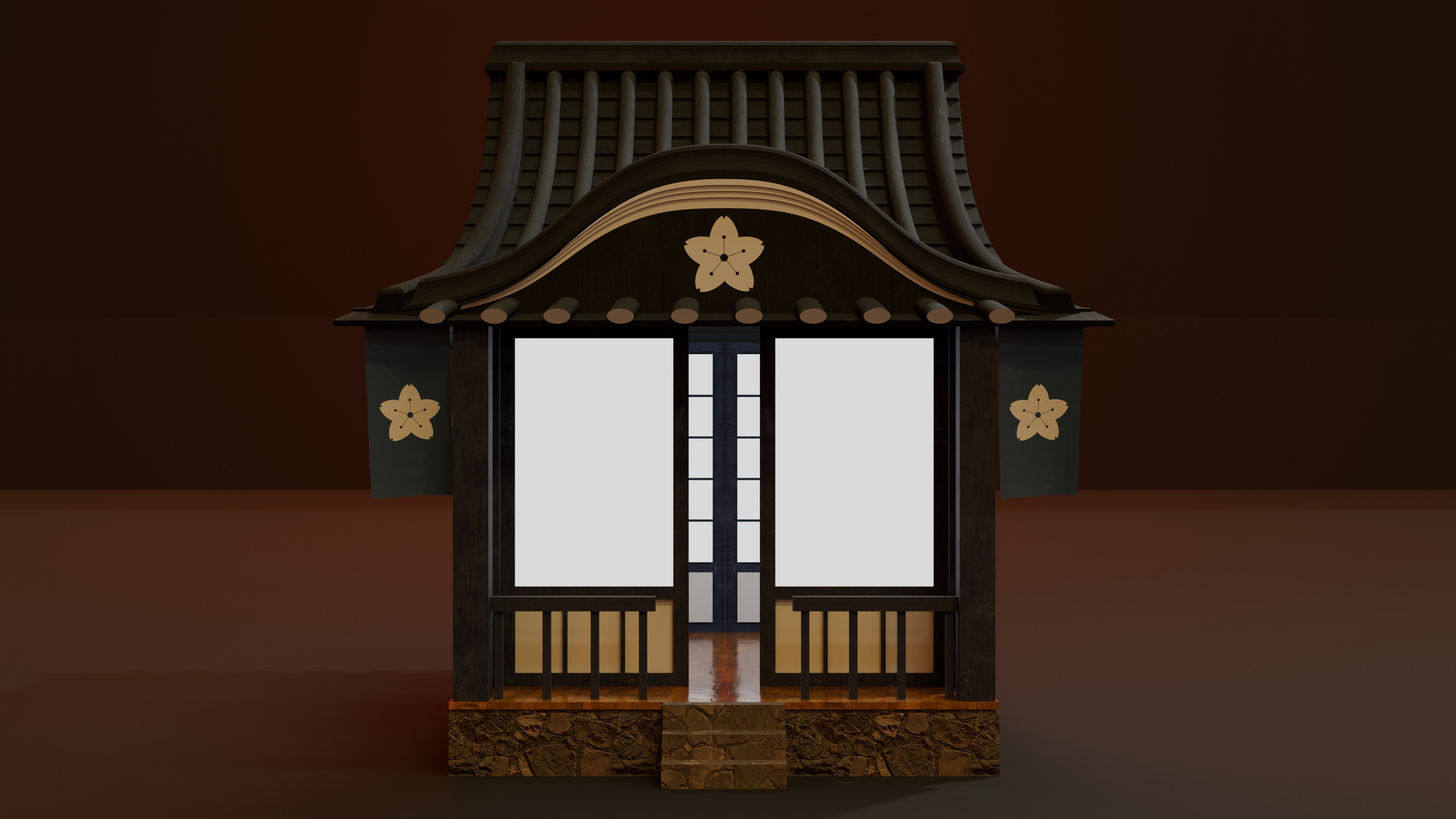 Japanese House Lowpoly Isometric Low-poly 3D model_3