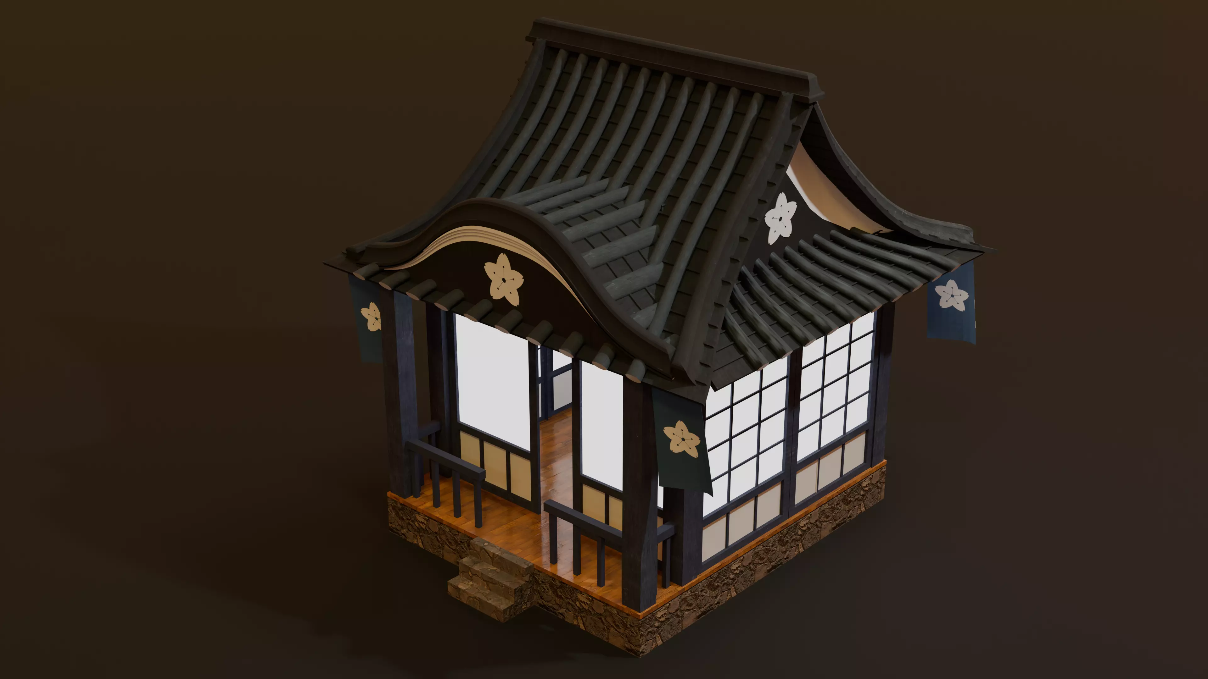 Japanese House Lowpoly Isometric Low-poly 3D model_0