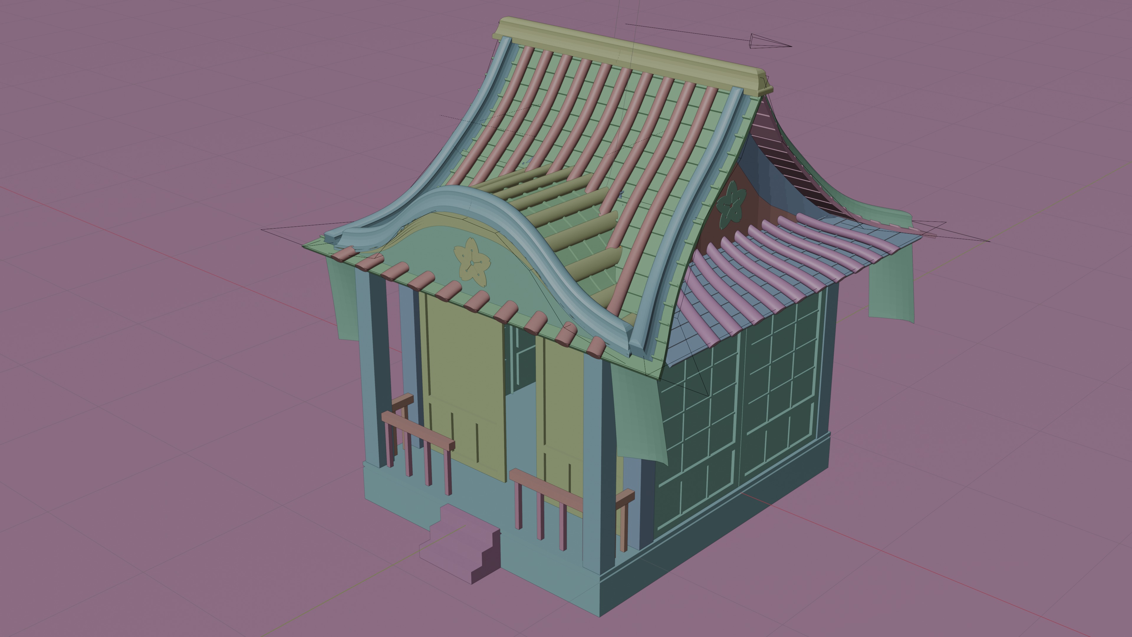 Japanese House Lowpoly Isometric Low-poly 3D model_7