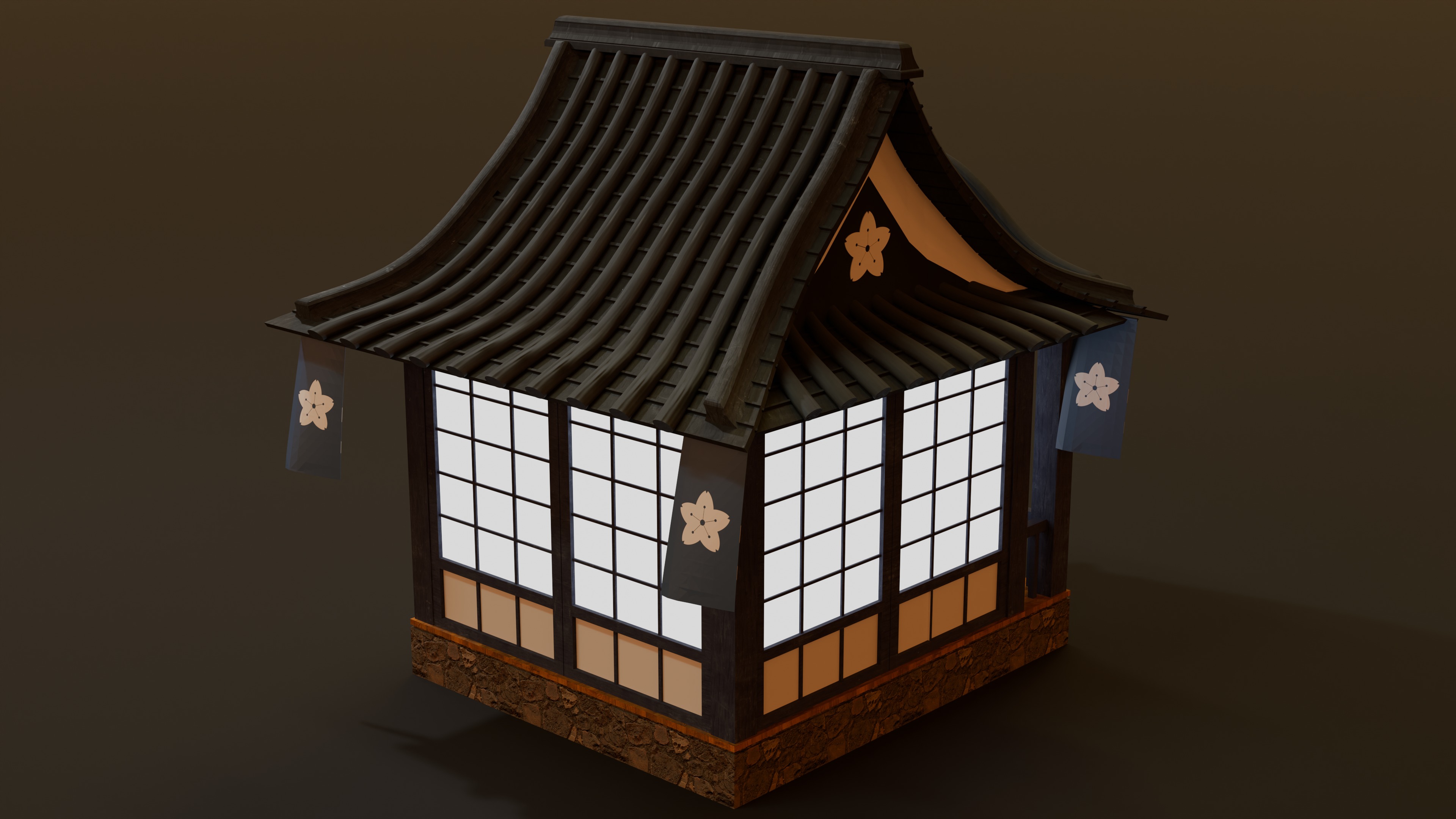 Japanese House Lowpoly Isometric Low-poly 3D model_2