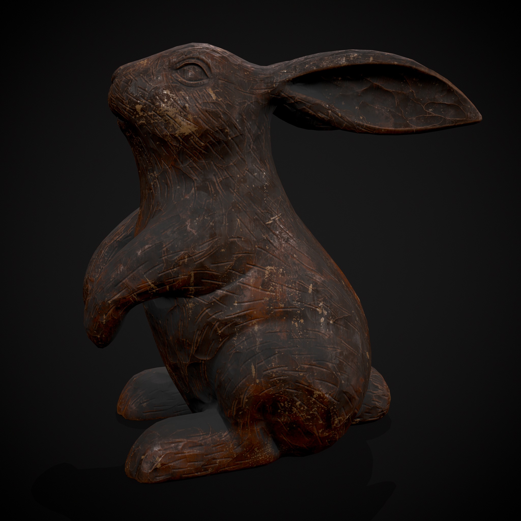 Sculpted Wooden Rabbit Toy Low-poly 3D model_3