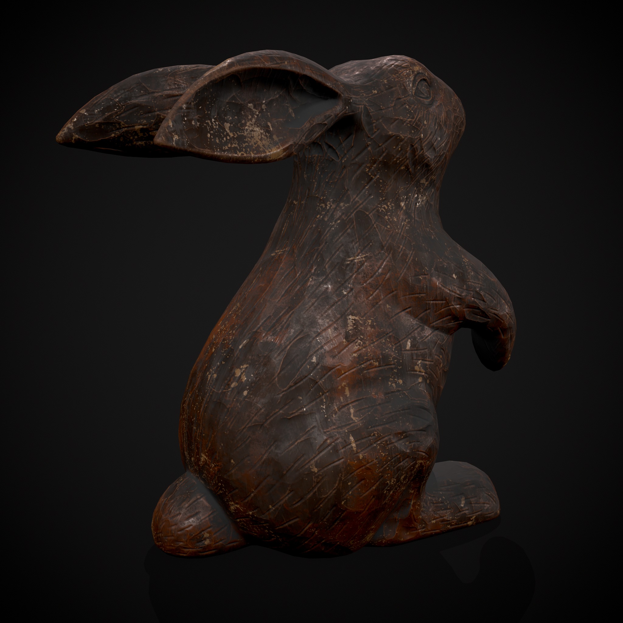 Sculpted Wooden Rabbit Toy Low-poly 3D model_9