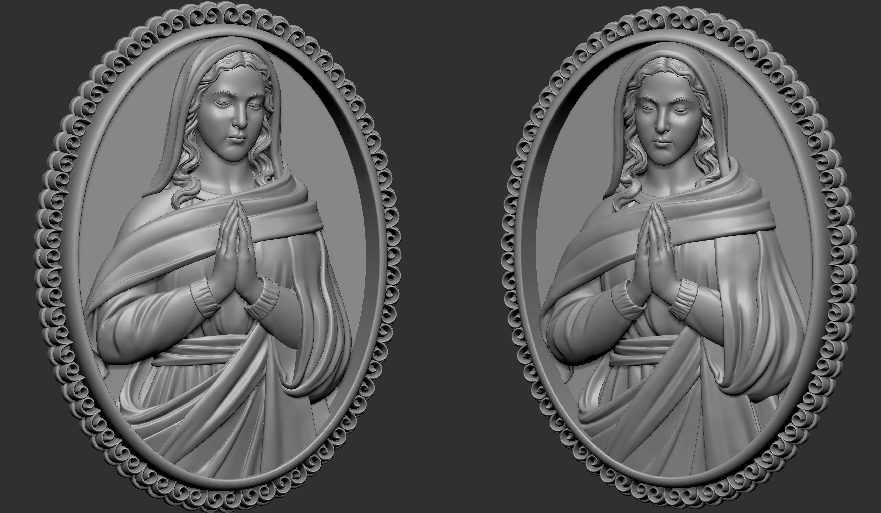 Virgin Mary praying Pendant 3D print model_3