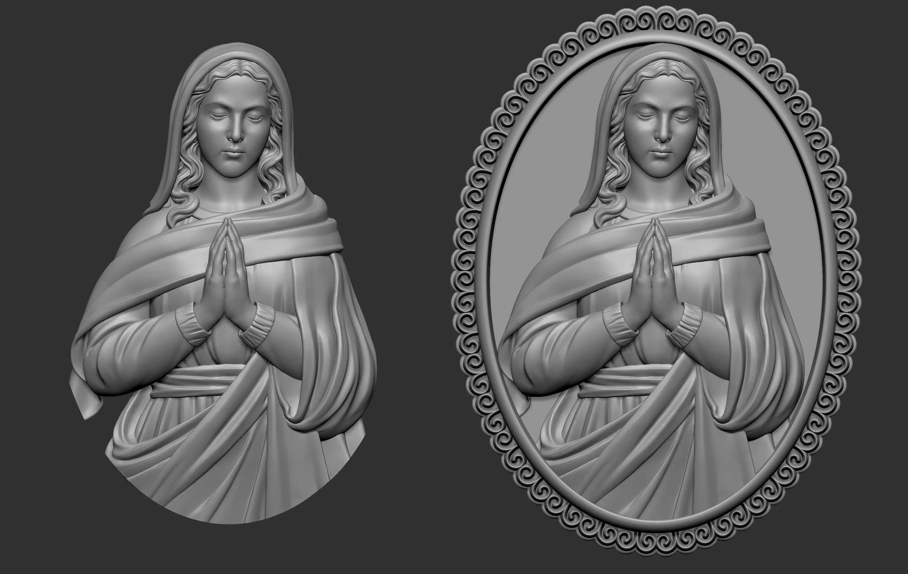 Virgin Mary praying Pendant 3D print model_0