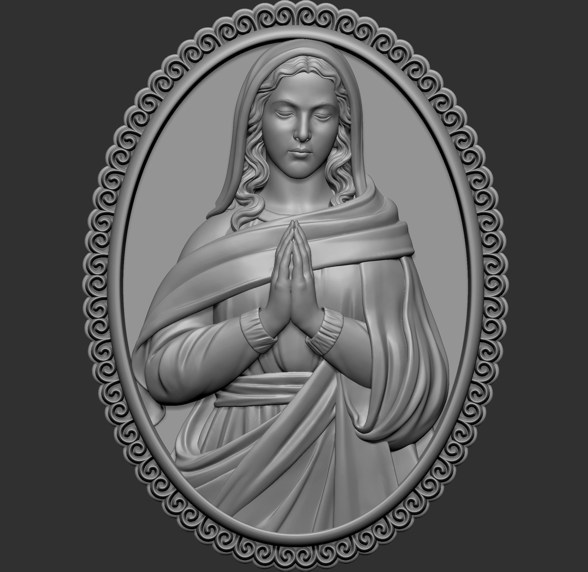 Virgin Mary praying Pendant 3D print model_1