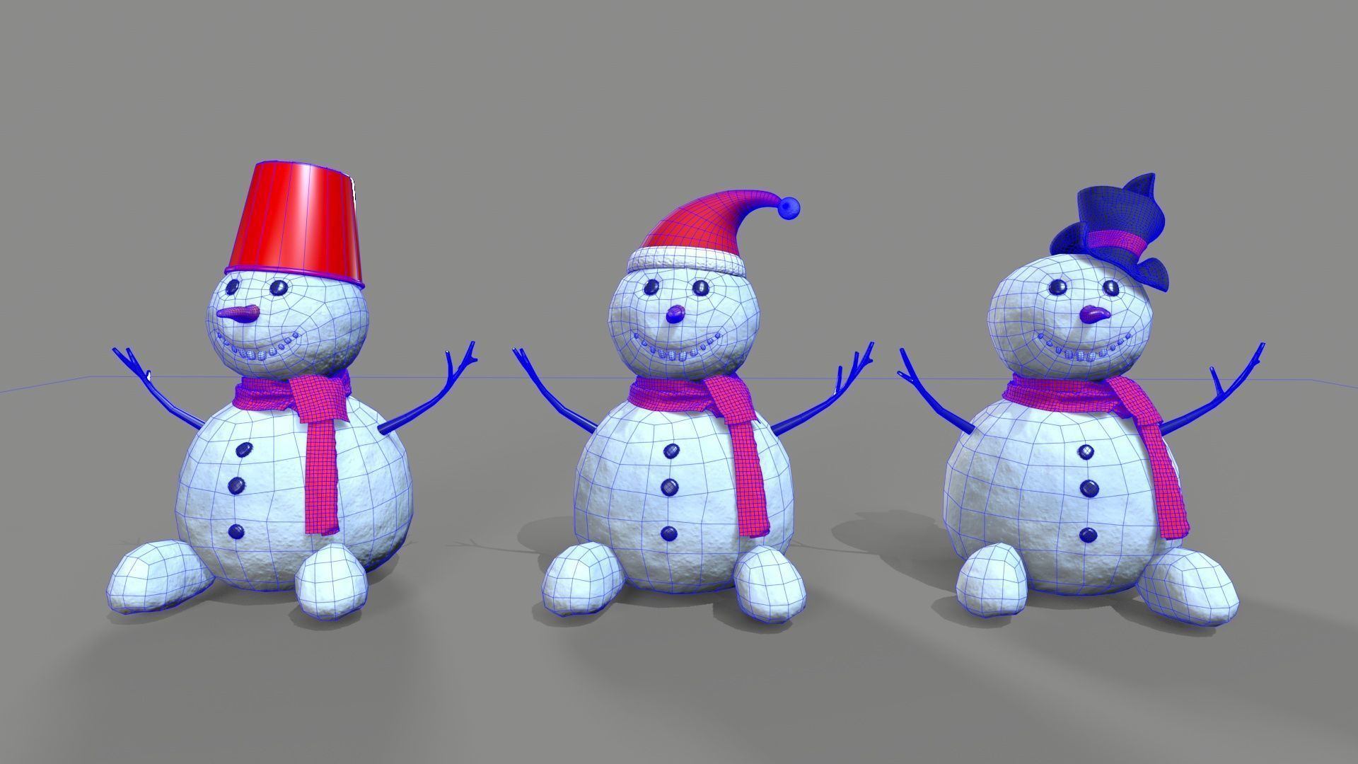 Snowmen  character Low-poly 3D model_6