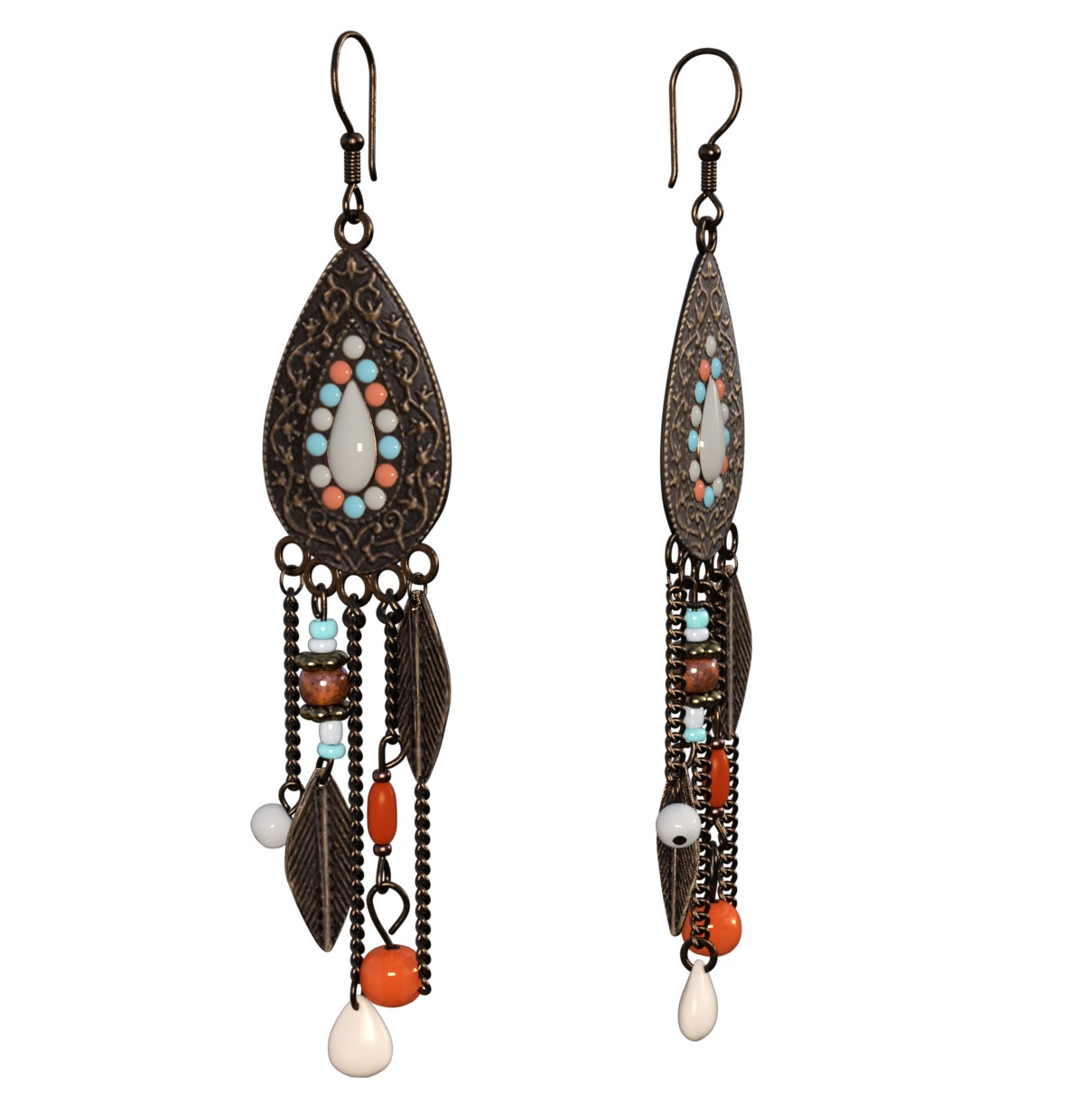 Women Drop Earrings Rigged OBJ FBX Renders Details 3D model Low-poly 3D model_3