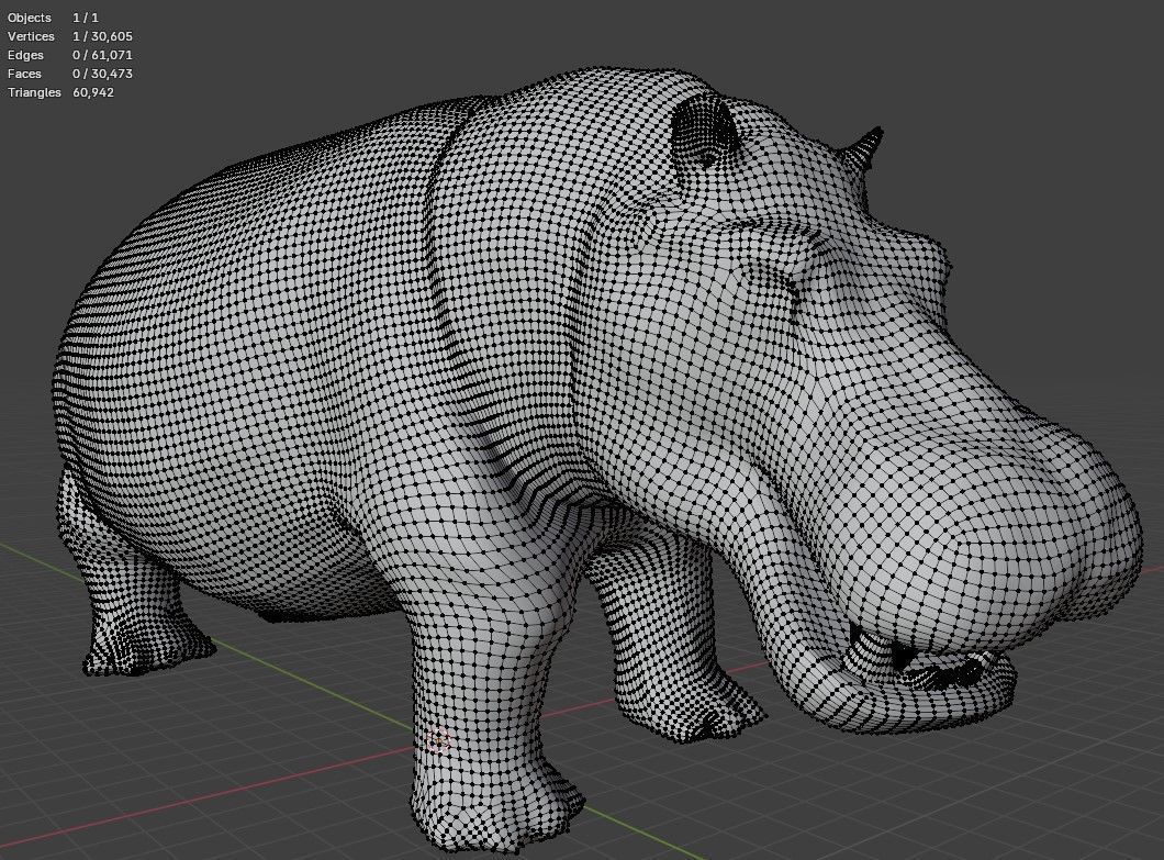 African Wildlife 3D Hippo Base Mesh Free low-poly 3D model_8