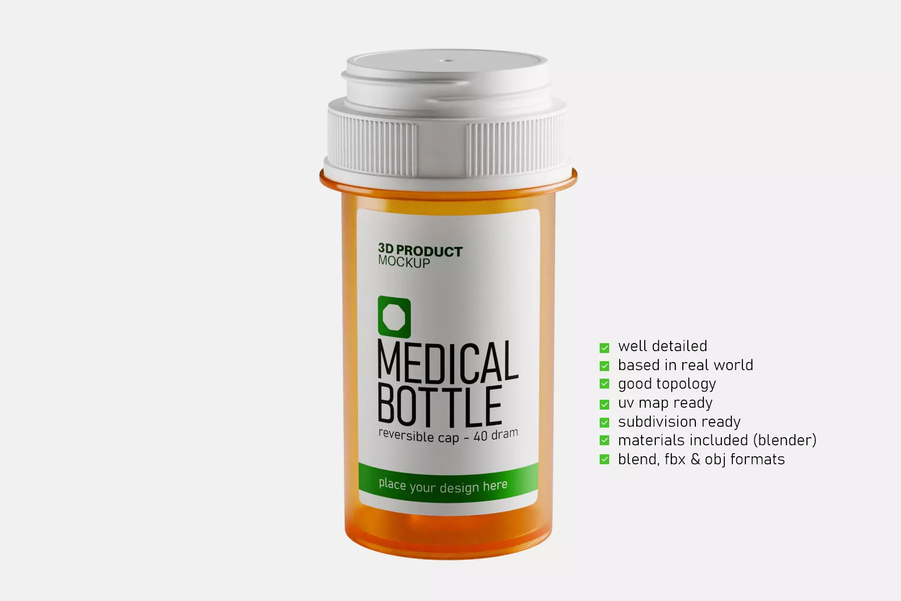 Medicine Bottle Vial with Reversible Cap 40 Dram 3D model