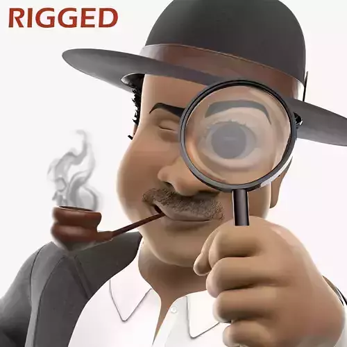 3D Cartoon Character DETECTIVE with Rig Low-poly 3D model