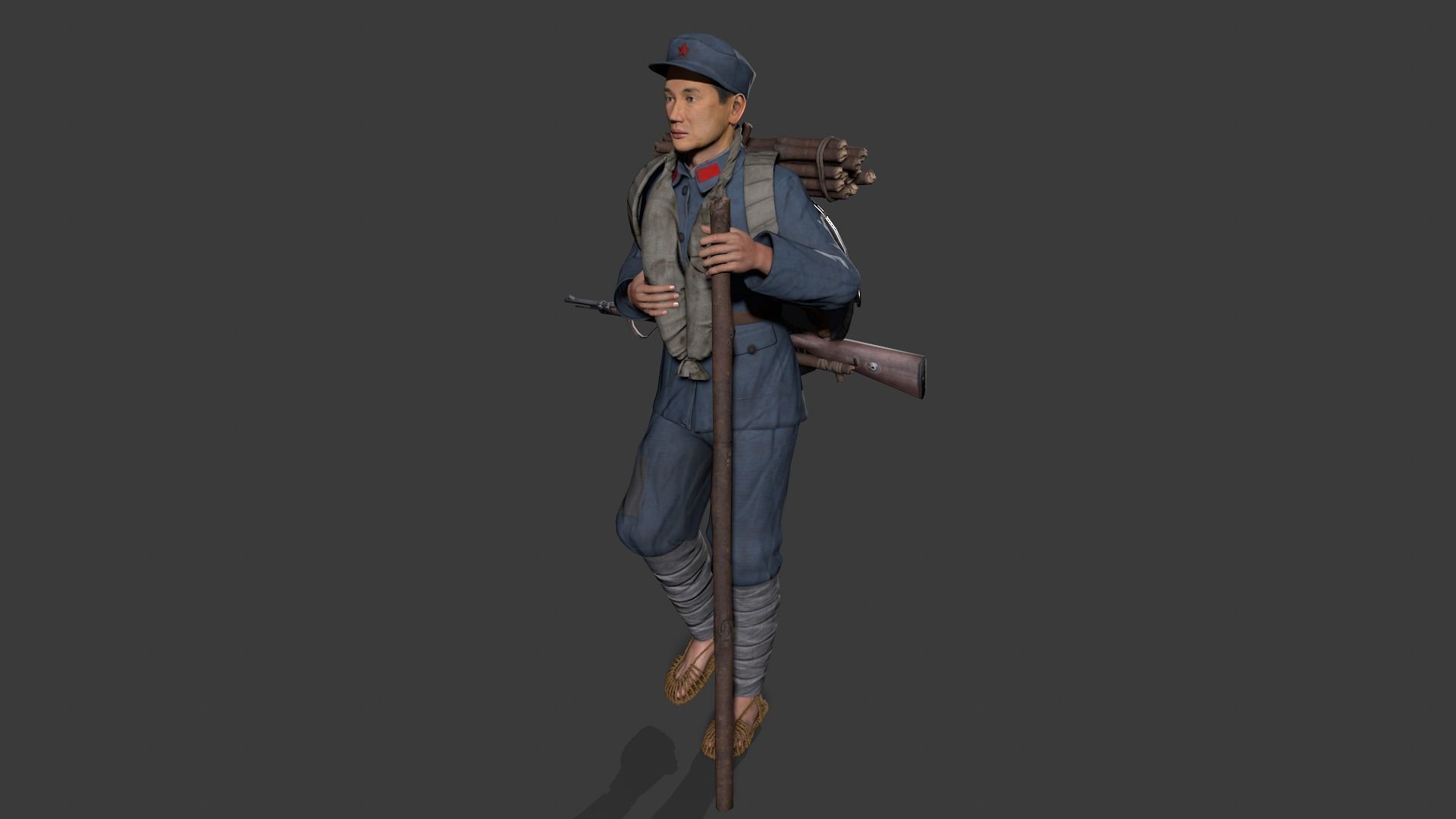 China soldier Low-poly 3D model_7
