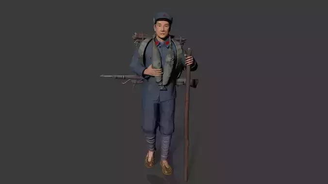 China soldier Low-poly 3D model