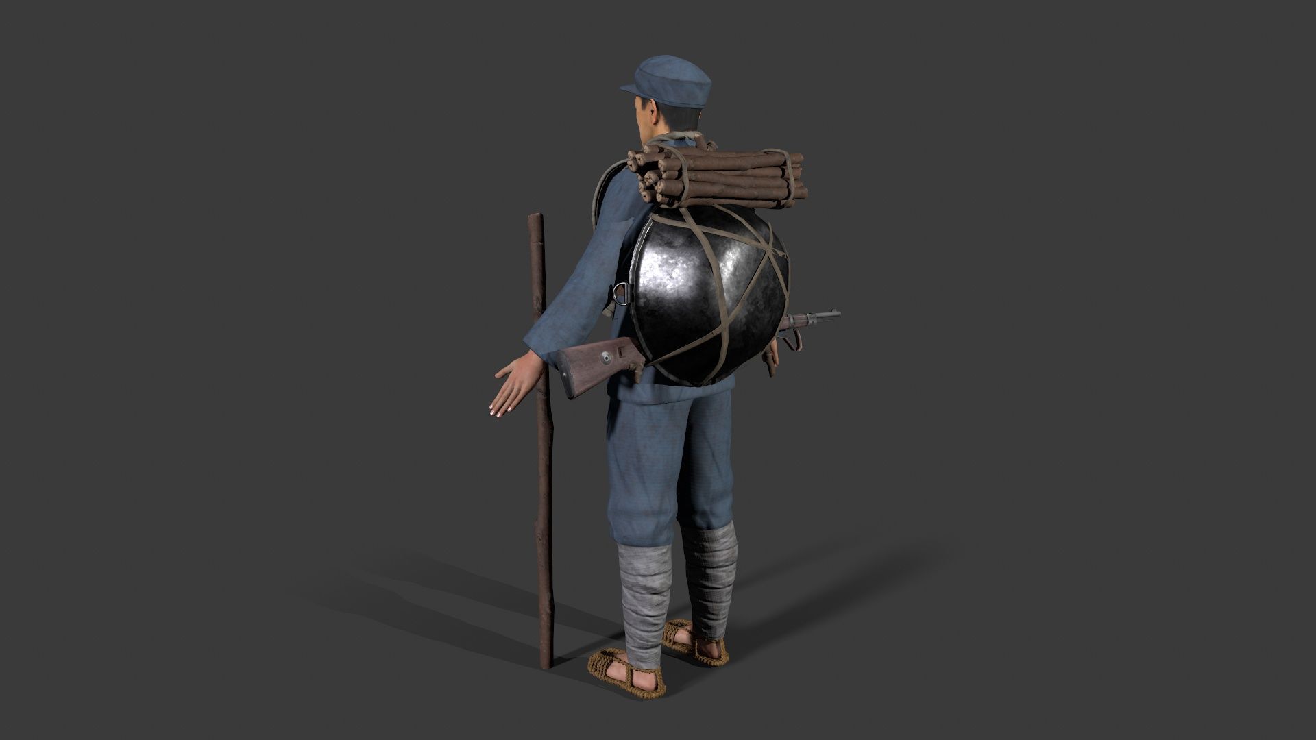 China soldier Low-poly 3D model_3