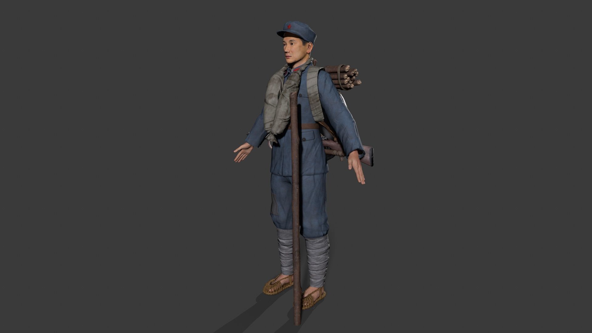 China soldier Low-poly 3D model_5