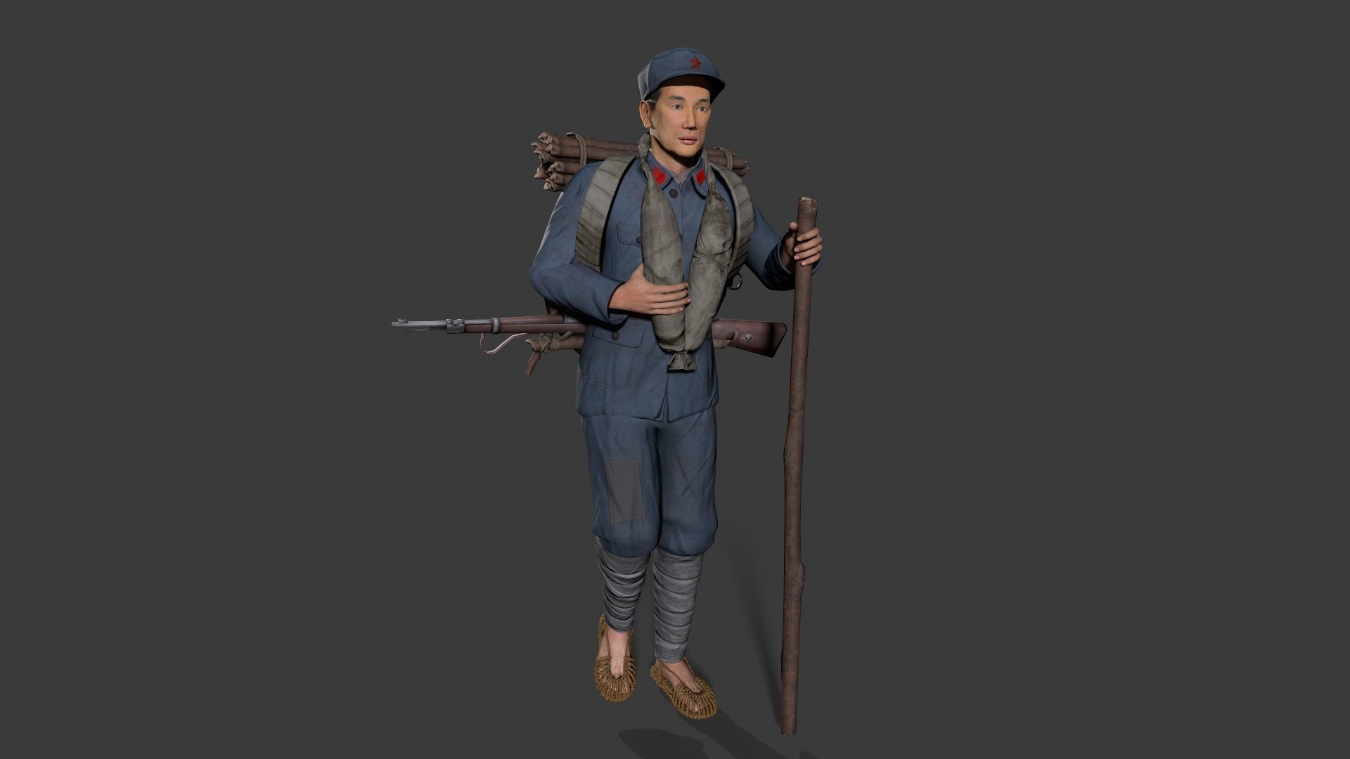 China soldier Low-poly 3D model_9