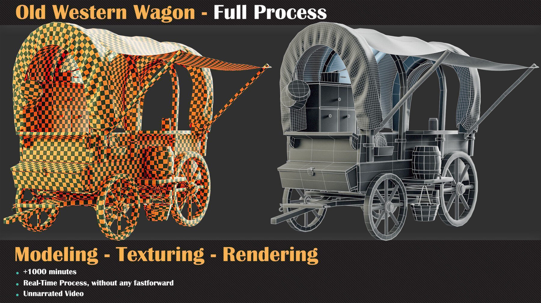 Old Western Wagon Tutorial Full Process 3D model_2