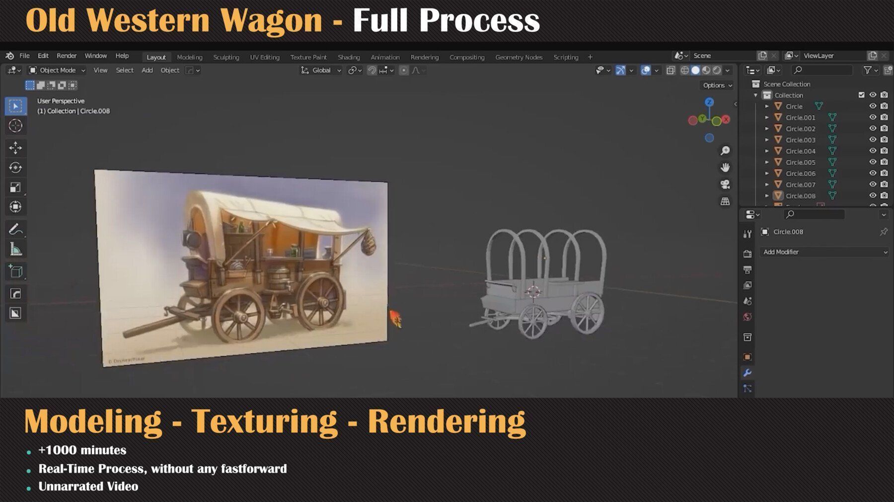 Old Western Wagon Tutorial Full Process 3D model_3