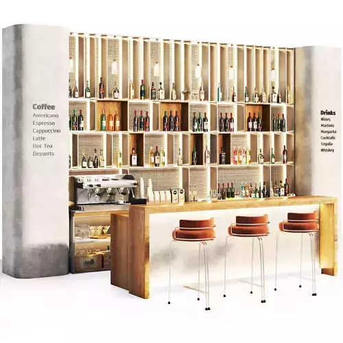 Cafe 14 Bar Restaurant foodcourt Low-poly 3D model