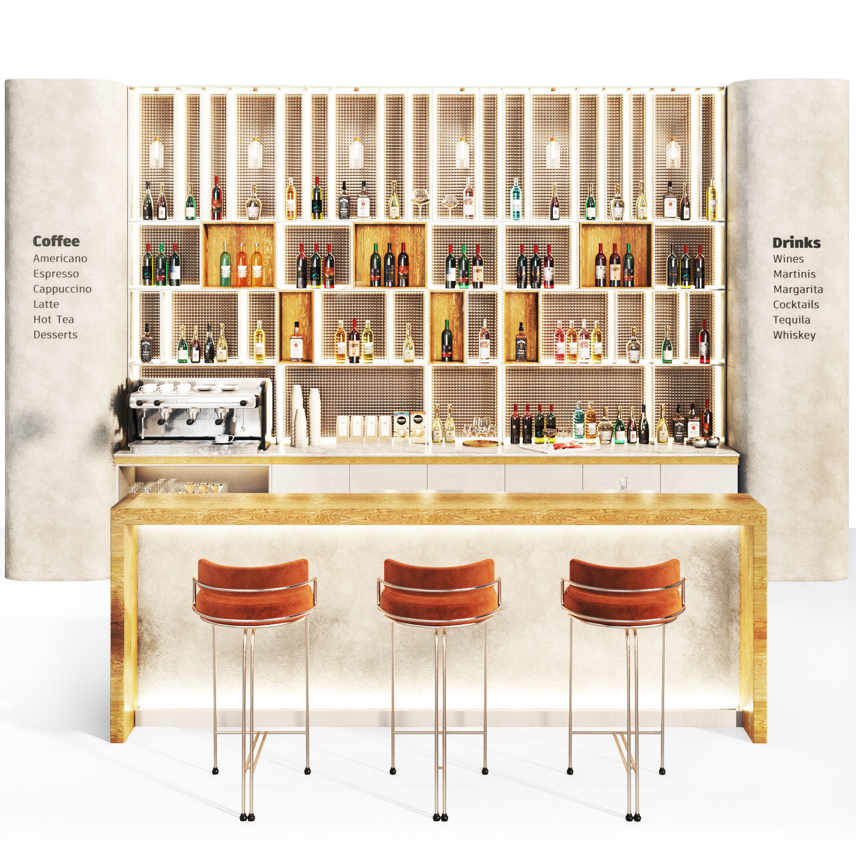 Cafe 14 Bar Restaurant foodcourt Low-poly 3D model_2