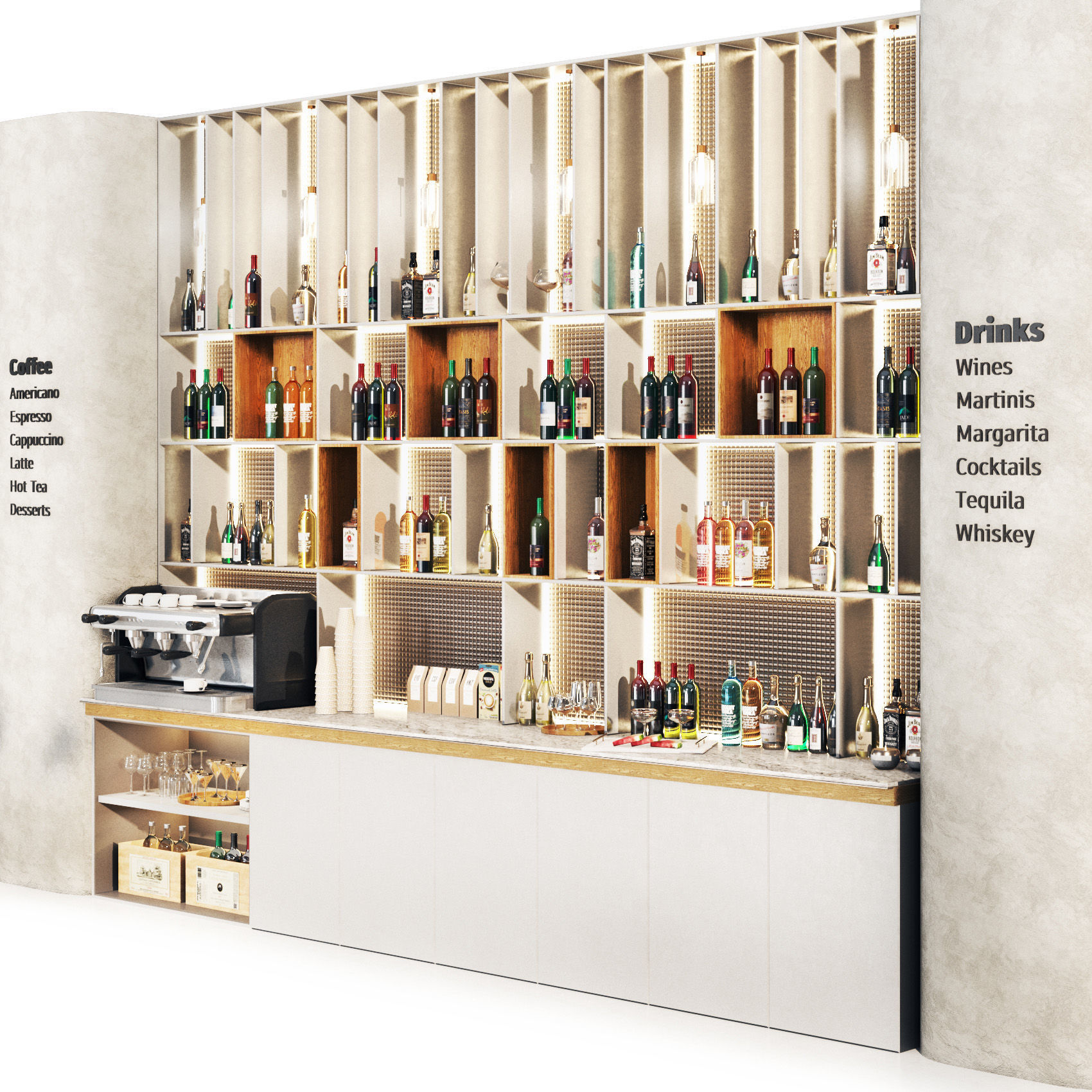 Cafe 14 Bar Restaurant foodcourt Low-poly 3D model_3