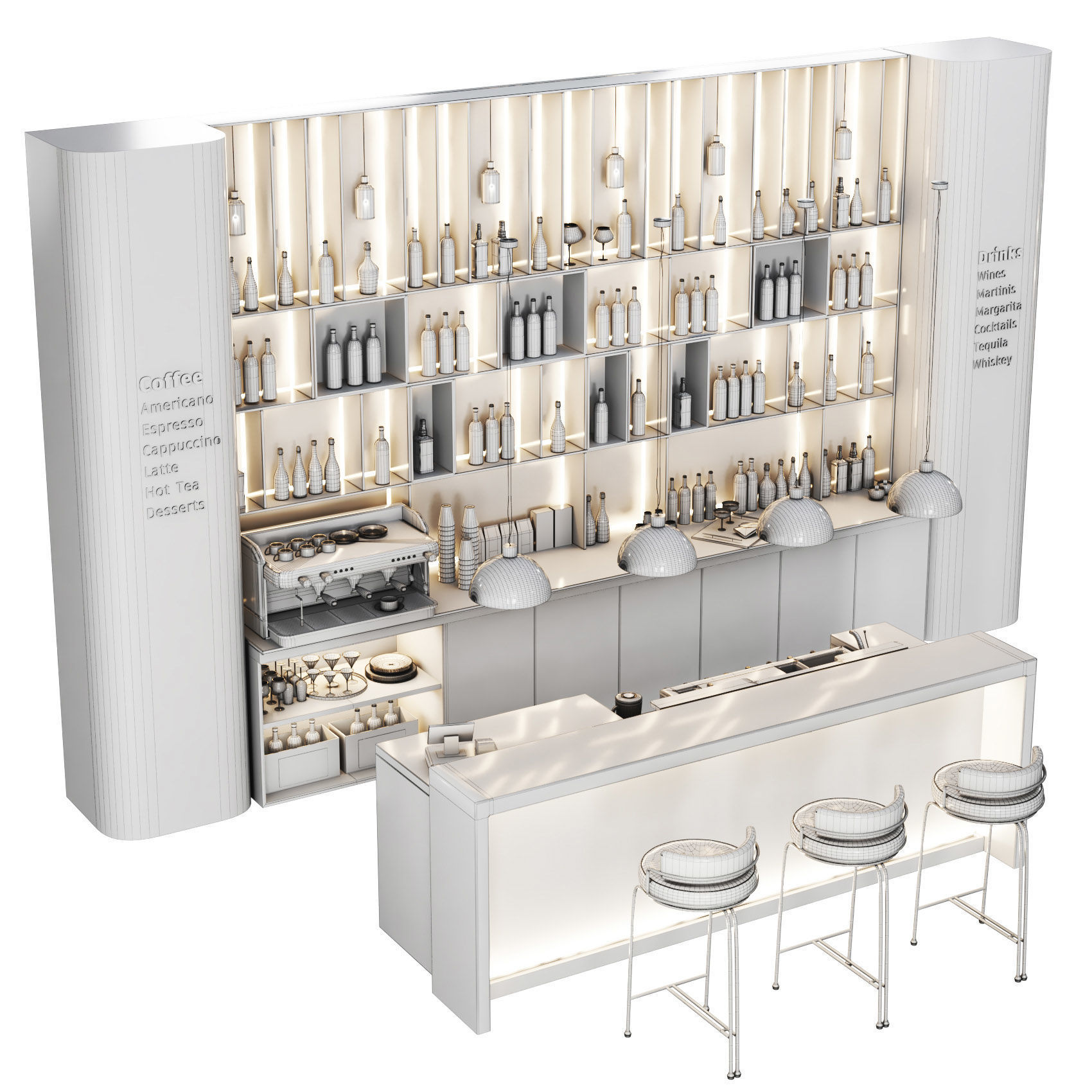 Cafe 14 Bar Restaurant foodcourt Low-poly 3D model_8