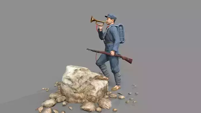China soldier bugle Low-poly 3D model