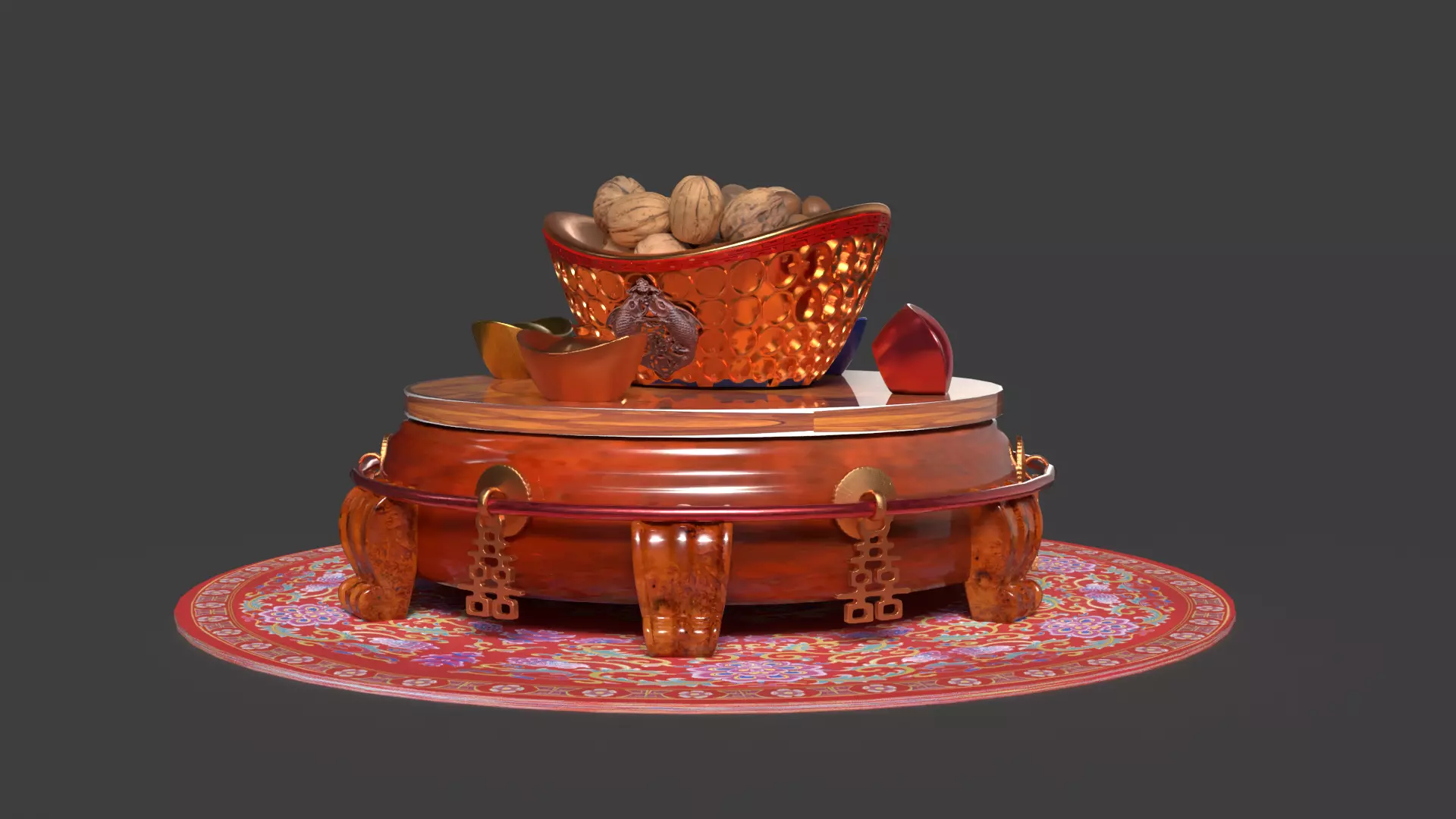 Chinese gold ingot bowel walnuts  3D model_0