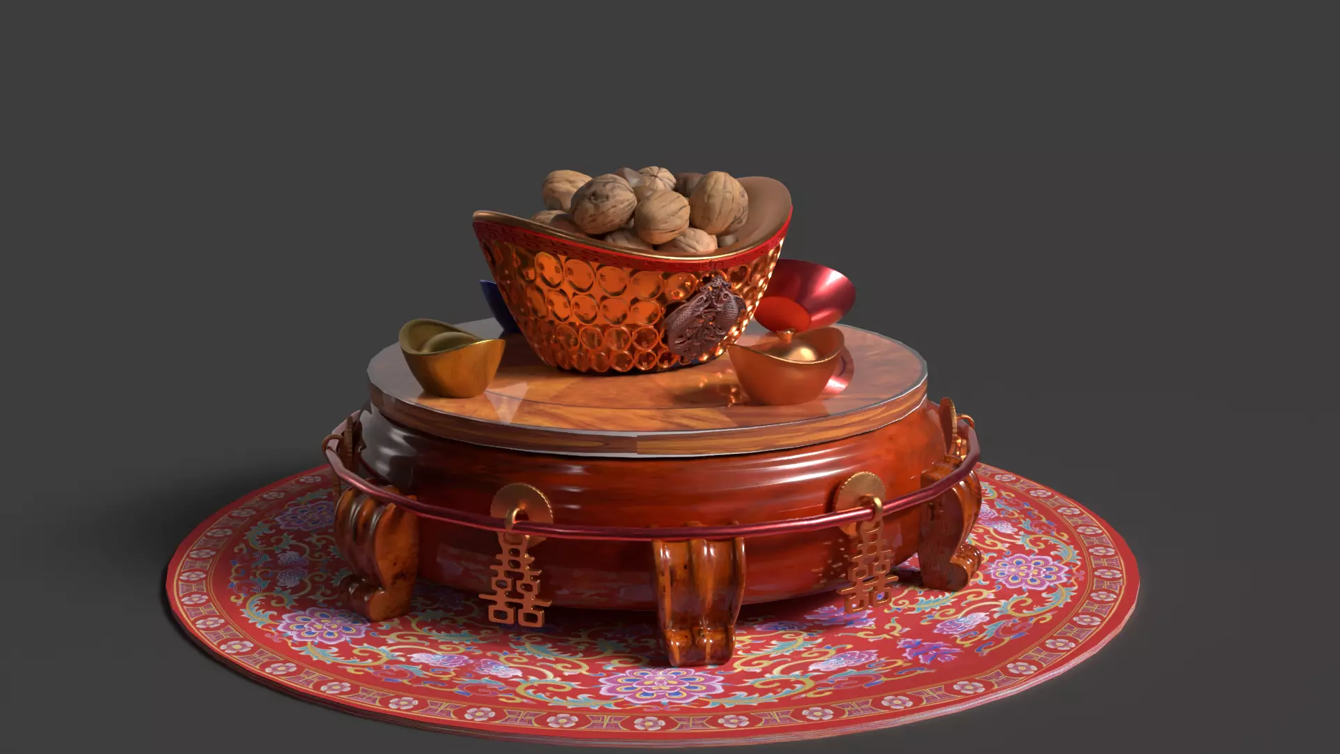 Chinese gold ingot bowel walnuts  3D model_3