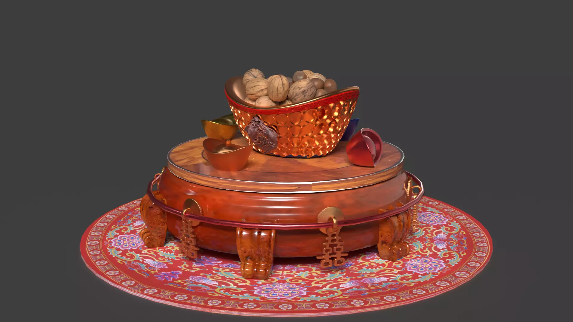 Chinese gold ingot bowel walnuts  3D model_4