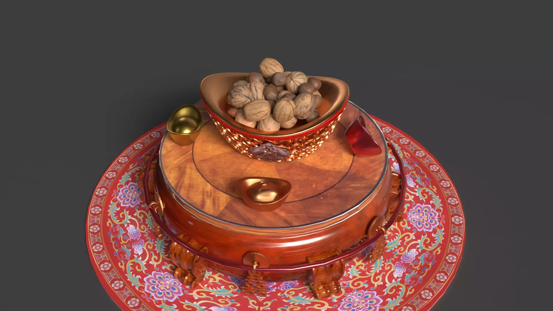 Chinese gold ingot bowel walnuts  3D model_5