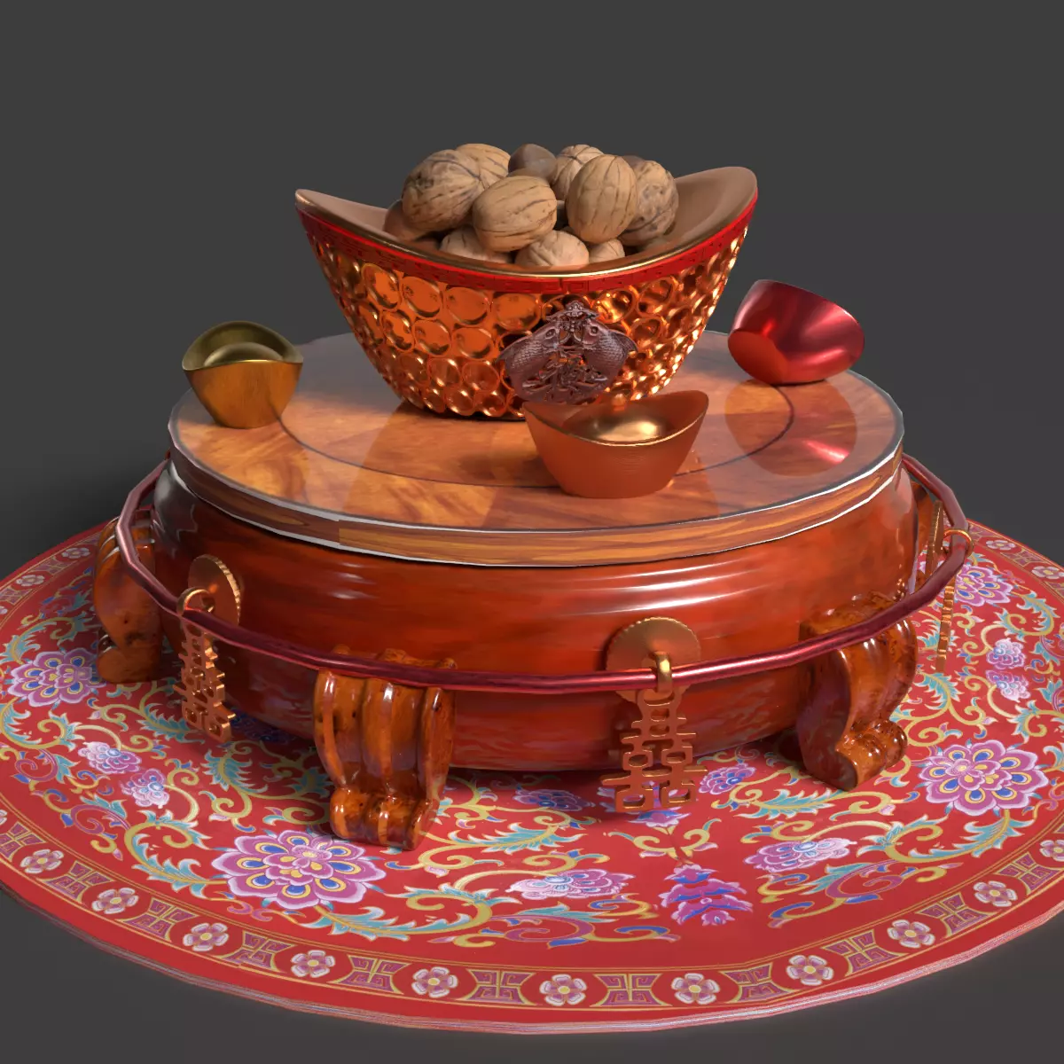 Chinese gold ingot bowel walnuts  3D model_6