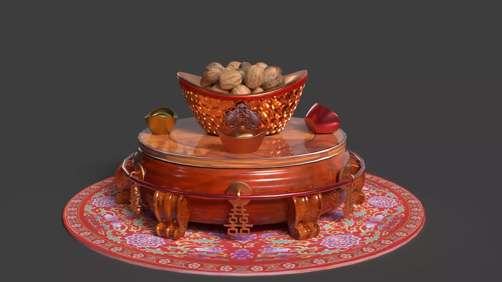 Chinese gold ingot bowel walnuts  3D model_2