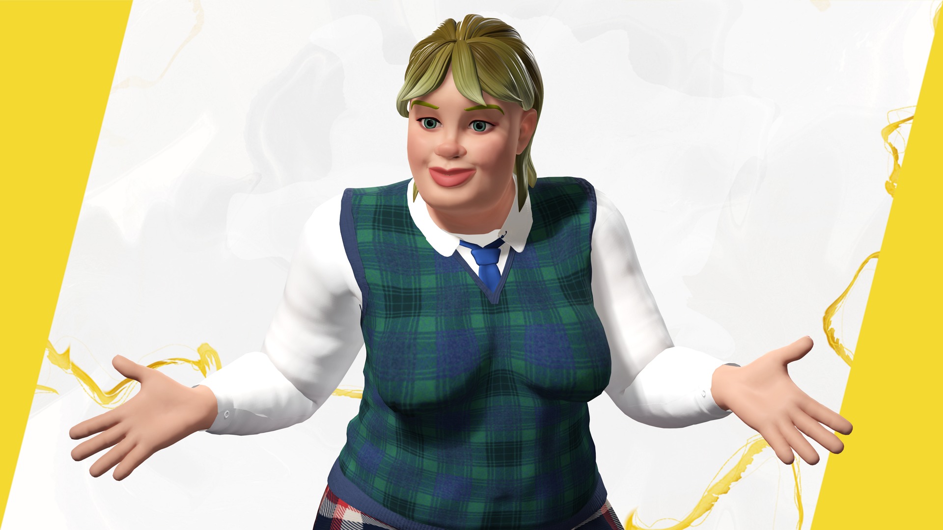 Plus-Size cartoon Student Girl with Uniform 3D Model Low-poly 3D model_7