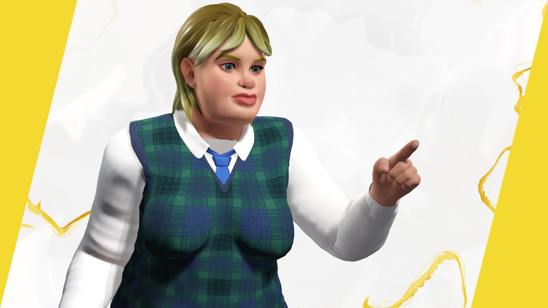 Plus-Size cartoon Student Girl with Uniform 3D Model Low-poly 3D model_8